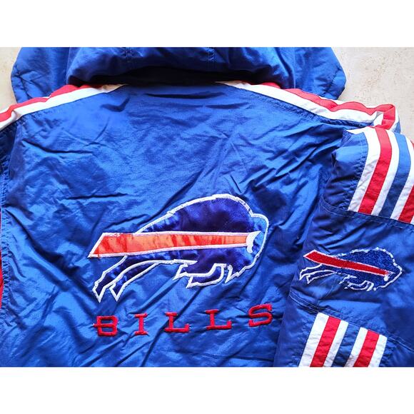 Buffalo Bills 90s STARTER puffer jacket Trench L hood blue NFL Pro Line vintage - Picture 3 of 4